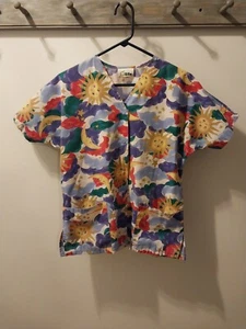 Peaches Life Medical Scrub Top Snap Up Size Small 2 Pocket - Picture 1 of 3
