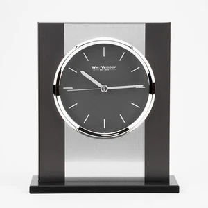 Black Glass Mantle Clock Silver Aluminium Chrome Timepiece 20.5cm Contemporary - Picture 1 of 3