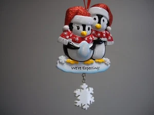 Polar X Family of 2 Penguins Expecting Baby Xmas Ornament Dangling Snowflake NWT - Picture 1 of 8