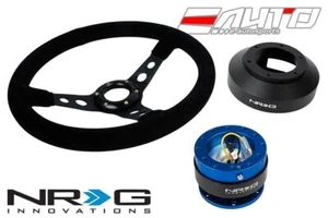 NRG 350mm 3" Deep Steering Wheel Suede Black St 141H Hub 2.0 Blue Quick Release - Picture 1 of 5