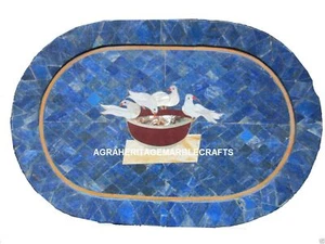 11"x17" Decorative Marble Tray Pigeon Oval Mosaic Lapis Lazuli Home Decor Gifts - Picture 1 of 6