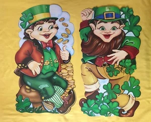 PAIR Vintage Large 24” St. Patrick's Day Leprechaun Die Cuts Made in USA 1985 B - Picture 1 of 15