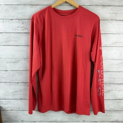 Columbia PFG Mens Medium Long Sleeve Shirt Logo pinkish Fishing Polyester - Image 1 of 4