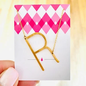 Sideways Initial Necklace Gold Plate Letter R (FREE Shipping) - Picture 1 of 2