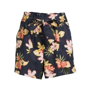Paperbag Waist Short Navy Tropical XS 0-2 High Rise Pull On Belt Pocket Tencel - Picture 1 of 5