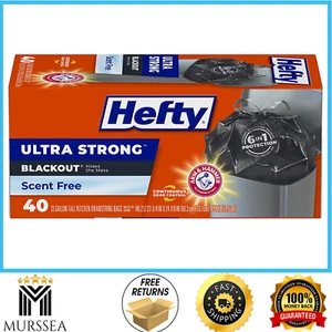 Hefty Ultra Strong Blackout Tall Kitchen Trash Bags Unscented 13 Gallon 40 Count - Picture 1 of 1