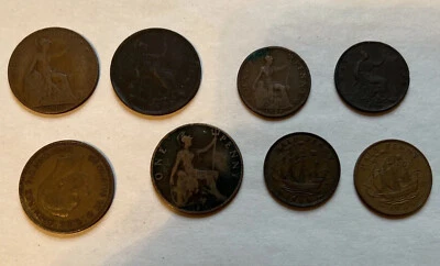 GREAT BRITAIN penny & half penny 8 coins 1884-1965 England - Image 1 of 4