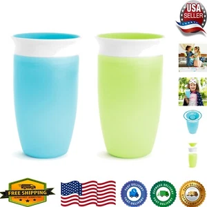 Miracle 360 Toddler Sippy Cup - Spill Proof Design, 10 Ounce, 2-Pack Green/Blue - Picture 1 of 10