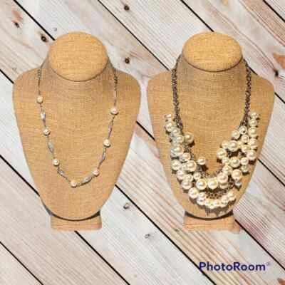 Lote de colar de pérolas falsas folheado a prata declaração de várias vertentes e vertente minimalista - Imagem 1 de 4