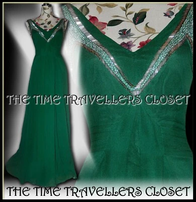 Maxi Vestido Kate Moss Topshop Verde LTD Embellecido Cola de Pescado Seda Reino Unido 12 40 8 Foto 1 de 4