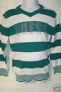 NWT GUESS GIRLS GREEN SWEATER LONG SLEEVE V-NECK TOP W/ RHINESTONES M (5/6) - Picture 1 of 3