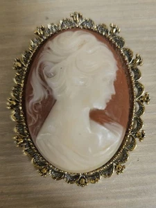 Broche prendedor victoriano antiguo vintage Gerrys tono dorado tallado a mano camafeo dama 3D - Imagen 1 de 7