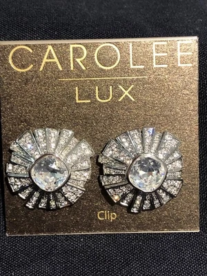 Carolee Lux Earrings, Clear Crystals, Clip Earrings, NEW! - Image 1 of 4