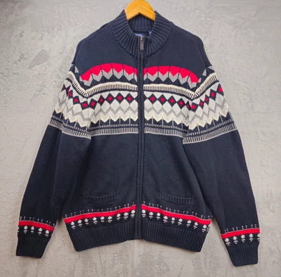 Cárdigan Suéter Hombres Chaps Cremallera Completa XL Rojo Azul Marino Blanco Bolsillos 100% Algodón Foto 1 de 4