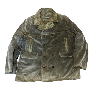 Vintage Guess Herren Zweireiher Cord Sherpa Kragen Mantel XXL Oliv Western - Bild 1 von 11