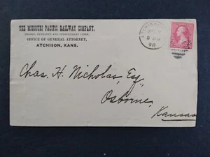 Kansas: Atchison 1898 Missouri Pacific Railway Railroad Attorney Cover - Bild 1 von 2