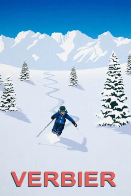 Arte de pared vintage para decoración del hogar Verbier esquí en invierno - PÓSTER 20x30 Foto 1 de 4