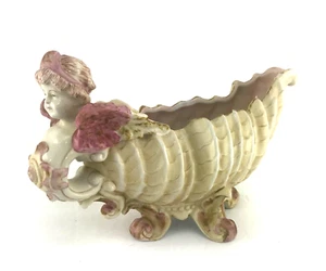 Antique Lady Figurehead Conch Shell Shape Porcelain Gray Boat French Jardiniere - Picture 1 of 18