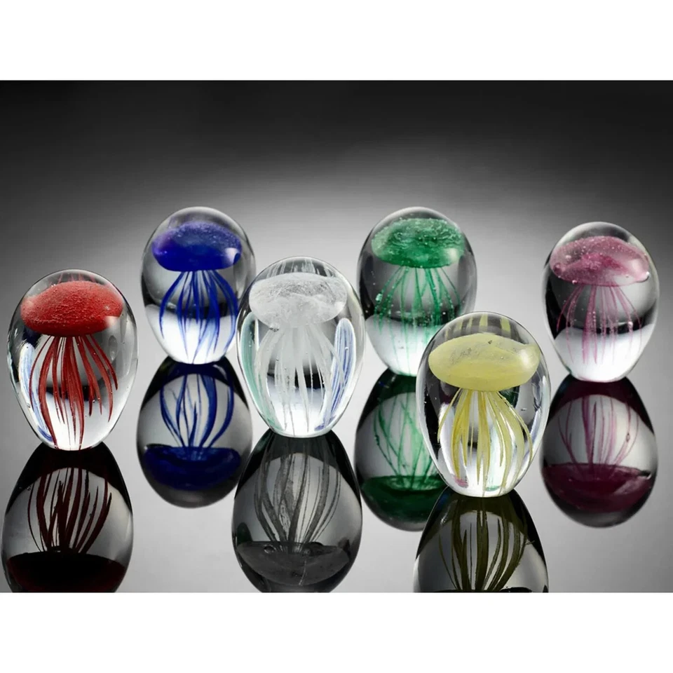 Juego de 6 mini estatuillas de medusas temáticas costeras de vidrio artístico decoración del hogar Foto 1 de 1