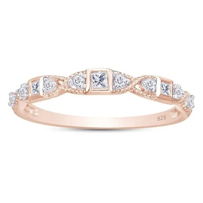 1/8 Ct Natural Diamond Three Stone Twist Stackable Band Ring 925 Sterling Silver - Image 1 of 4