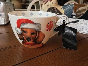 Portobello by Inspire LG Kaffeetasse Daschshund Hund Happy Holidays Weihnachten NEU - Bild 1 von 3