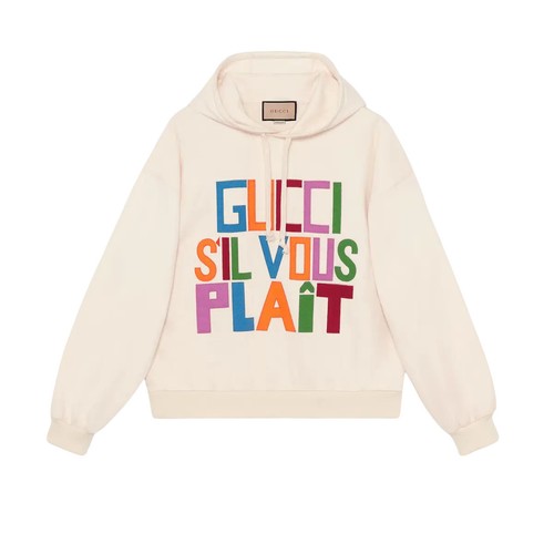 Autentica felpa con cappuccio uomo Gucci cotone S'IL VOUS PLAIT 721427 nuova $1750
