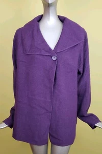 Tweeds Woman Purple Jacket 100% Wool With Lnitted Sleeves One Butyon Size 1X - Picture 1 of 9