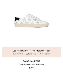 Saint Laurent Damen-Sneaker 36,5 Court klassisch Leder weiß silber Stern 795 $ - Bild 1 von 15