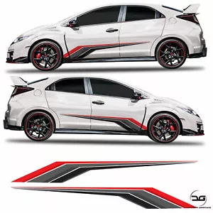 Side Stripe Racing Graphics for Honda Civic FK2 Type R Vtec Vinyl Stickers Kit - Picture 1 of 2