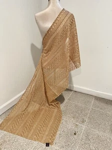 GOLD Embroidered Chiffon Scarf Shawl 68x22 Wide - Picture 1 of 5
