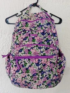 VERA BRADLEY Flower Garden Essential Backpack Large Retired Purple Zippers - Picture 1 of 5