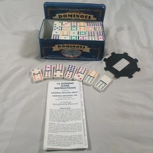 Vtg Dominoes by Cardinal Double 12 Dominoes 91 Pc Jumbo Color Dot 1998  - Picture 1 of 7