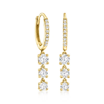 Ross-Simons 0.60 ct. t.w. Diamond Hoop Drop Earrings in 14kt Yellow Gold - Image 1 of 3