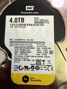 Western Digital WD4000FYYZ RE 4TB 7200 RPM 64MB Cache SATA 6Gb/s 3.5" Hard Drive - Picture 1 of 4