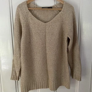 Lauren Ralph Lauren V-Neck Pullover Baumwolle Acryl hellbraun beige Grobstrick Damen M - Bild 1 von 11