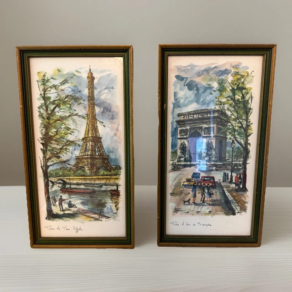 Litografía en acuarela francesa ARNO de París años 60 firmada impresión Eiffel Notre Dame Foto 1 de 4