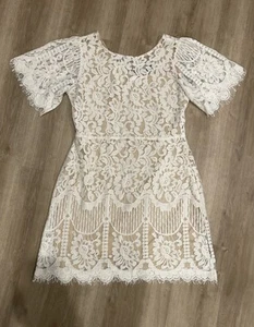 Lulus White Lace Dress XL Scalloped Hem Short Sleeve Boho Bridal Lined - Picture 1 of 24