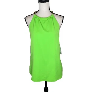 NWT Bisou Bisou Lime Flash Women’s Small Top Blouse Gold Omega Neck Sleeveless - Picture 1 of 12