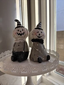 Vintage Style RARE Jack O Lantern Figures Pumpkin Couple Folklore Farmhouse - Picture 1 of 14