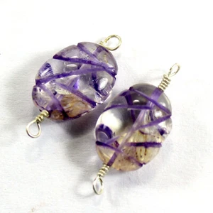 Crystal Quartz Coated Carved Amethyst Pair Briolette Natural Loose Gemstone - Picture 1 of 3