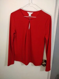 Women's Top Sz XS Red Long Sleeve Fabric Gathered By Keyhole Round Neckline NWT  - Picture 1 of 10