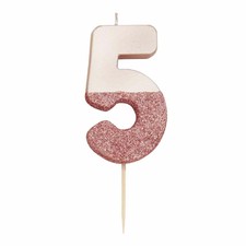 Rose Gold Party Candle | Number 5 Birthday Anniversary Girls Glitter Cake Décor