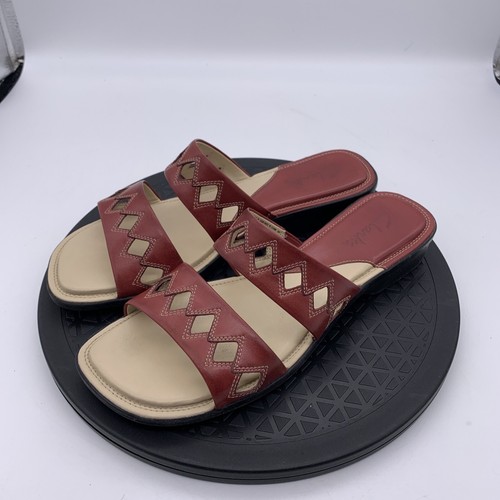 Sandali Clarks donna 9 M slide slip on tacchi punta aperta 76058 pelle rossa casual