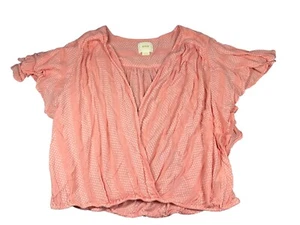 Maeve Womans Coral Pink Dot Nell Wrap Crop Top Anthropologie Short Sleeve XL - Picture 1 of 6