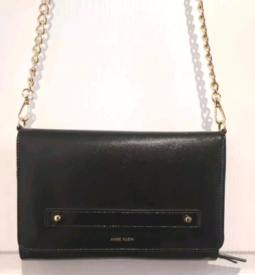 ANNE KLEIN Bandolera Bolso de Mano Negro con Cadena Cartera Bolso sin asas NUEVO Sin Etiquetas Foto 1 de 4