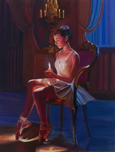 Original Oil Painting - Ballerina Enlightened Elegance 24x18 Inch Canvas Artwork - Picture 1 of 1
