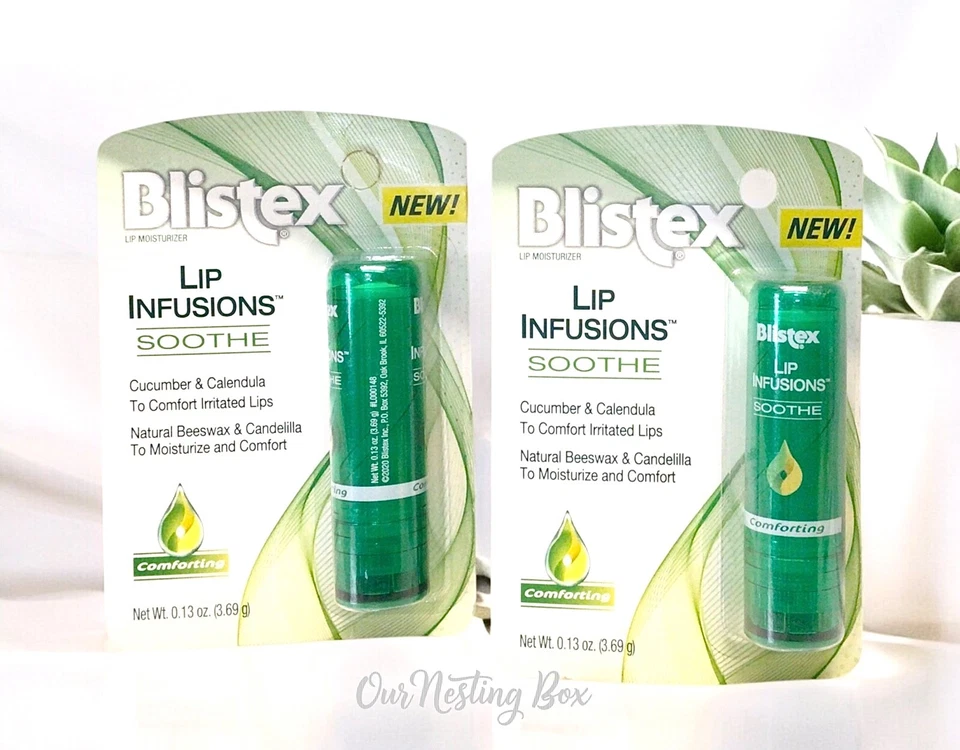 2 infusiones de labios Blistex crema hidratante de labios pepino y caléndula 0,13 OZ Foto 1 de 2