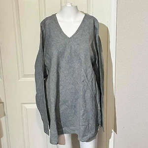 FLAX By Jeanne Engelhart 100% Linen V Neck Lagen Tunic Shirt Top Large Womens - Picture 1 of 7