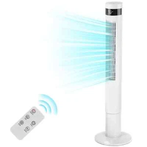 11.81 in. Portable Electric Tower Fan, 3 Speeds, Remote, Bladeless, White - Picture 1 of 7