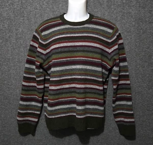 J Crew Sweater Mens Small Green Striped Pullover Vintage Lambswool Crewneck - Picture 1 of 8